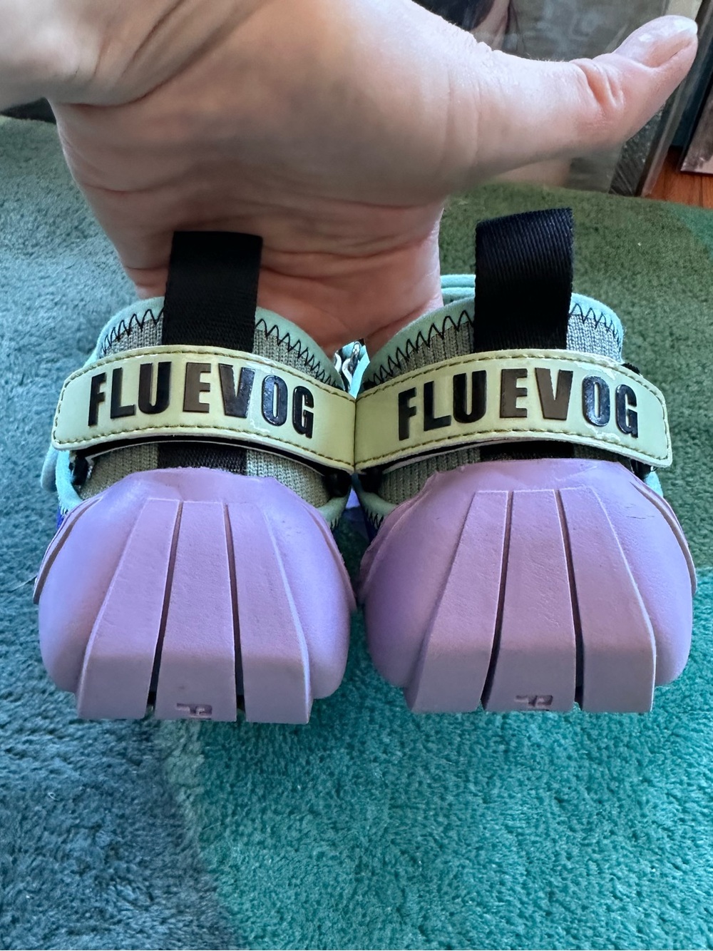 Fluevog EXCELLENT Angel Blair vegan Velcro strap green/blue/purple MJ sneaker -9 - Picture 7 of 16
